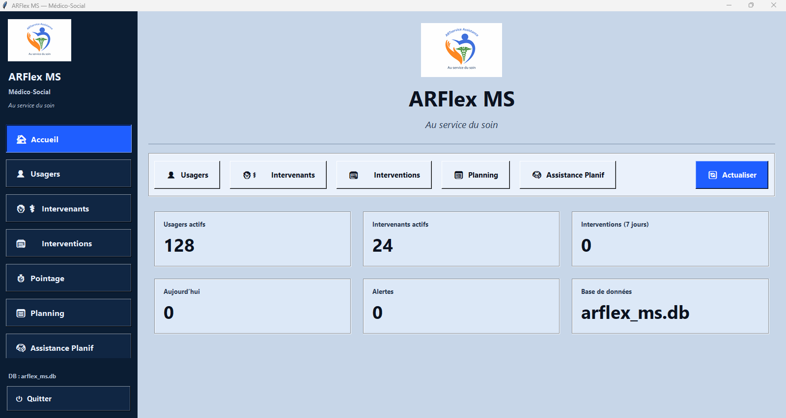 Aperçu ARFlex MS — Tableau de bord